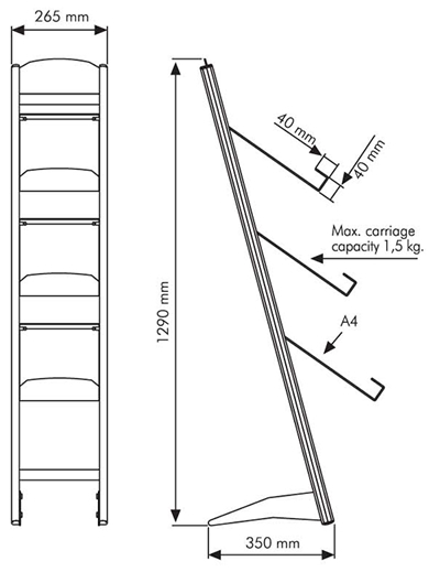 A4 Recline Brochure Stand dimensions